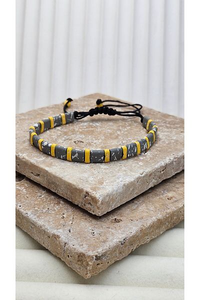 AURA Hematite Stone Men's Natural Stone Bracelet Gray