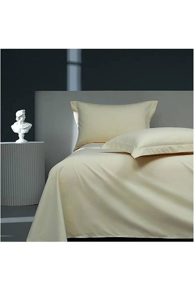 Kotonia Home Hotel Bed Sheet - 220x240 Cm, 100% Cotton, Damask Delux Satin, Vanilla