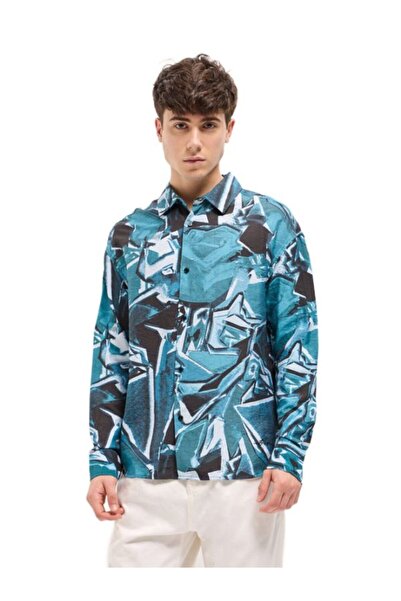 The Bear House قميص رجالي متعدد الألوان بطباعة هندسية مجردة، مناسب لجميع المن...