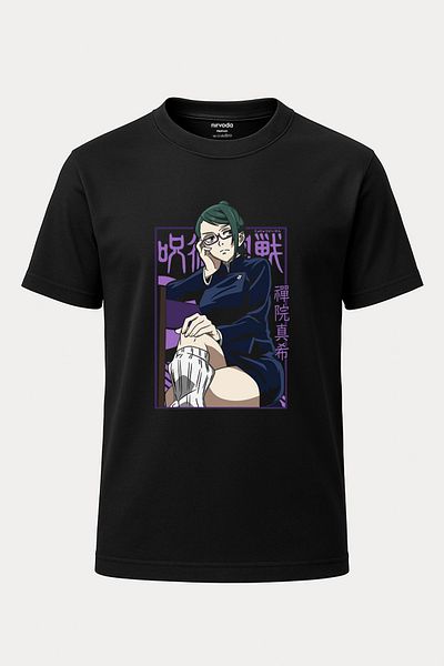 nirvoda Μαύρο μπλουζάκι Maki Jujutsu Kaisen με στάμπα Unisex - Crew Neck, Loose Fit