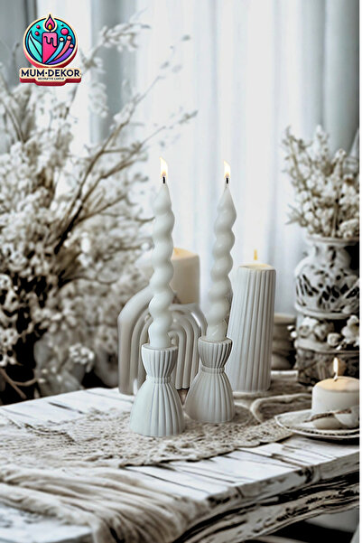 EMG DEKOR Mumlar Dahil 2'li Dekoratif Şamdan ve Burgu Mum Seti