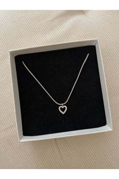 Arsaley Collection Taşlı kalp charm çelik zincirli 45 cm kolye