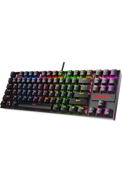 REDRAGON لوحة مفاتيح الألعاب الميكانيكية K552، إضاءة خلفية RGB، سلكية، 87 مفتاحًا، مفاتيح مضادة للغبار (أسود، أحمر)