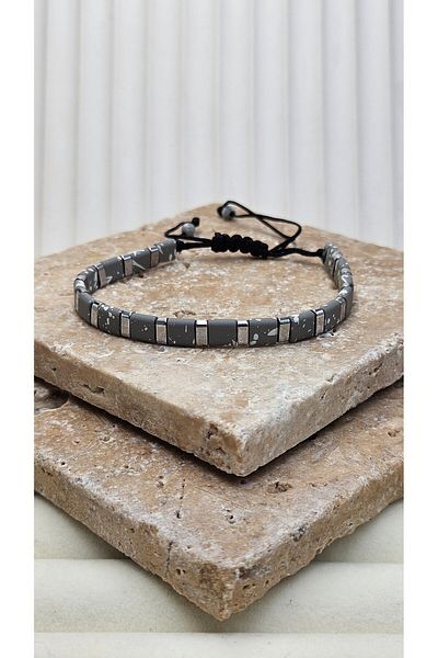 AURA Hematite Stone Gray Men's Bracelet