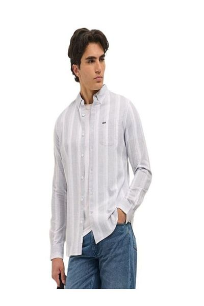 The Bear House Men's Grey With White Stripes Slim Fit Casual Shirt For Every Occasion
