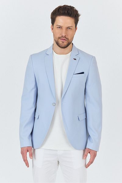 Frappoli Manzoni Ανδρικό Ice Blue Πολυεστερικό Ύφασμα Mono Lapel Slim Fit Blazer Jacket