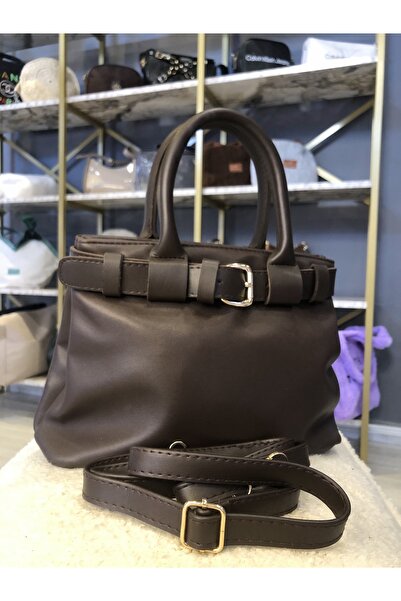 Hane Toka Detaylı Kahverengi El ve Omuz Çantası