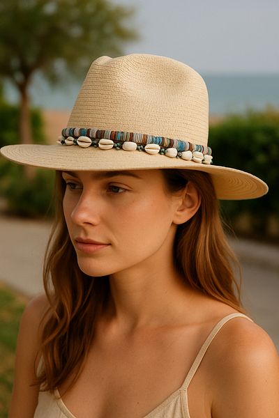 LAGRANZE Straw Sea Shell Beach Hat