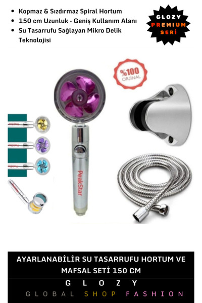 GLOZY Premium Seri Yüksek Basınçlı Ayarlanabilir Su Tasarruflu Paslanmaz Spir...