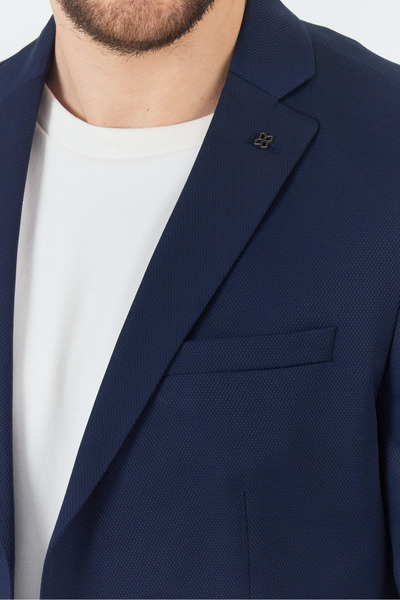 Frappoli Manzoni Erkek Lacivert Polyester Kumaşlı Mono Yaka Slim Fit Blazer Ceket