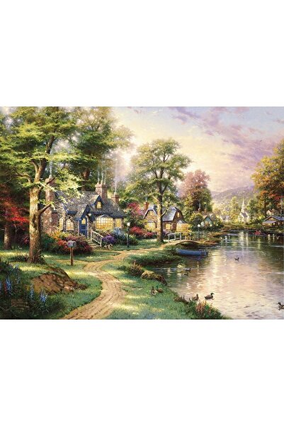 ve Tablou Canvas, Peisaj de toamna, Rau, Copaci, Casute, 80 x 60 cm, Multicolor