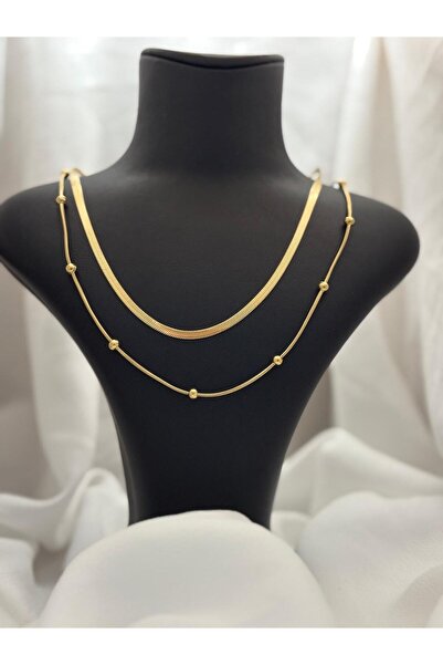 NİSA HOME İkili İtalyan Zincirli Topçuklu Kolye – Şık ve Zarif Altın Renk Takı.