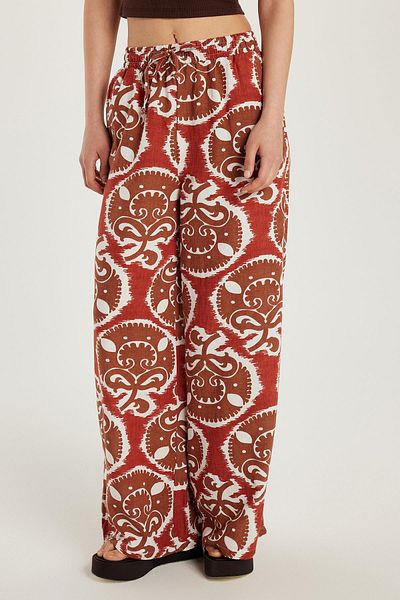 Tudors Women's Regular Fit Waist Lace-Up Wide Leg Printed Pants