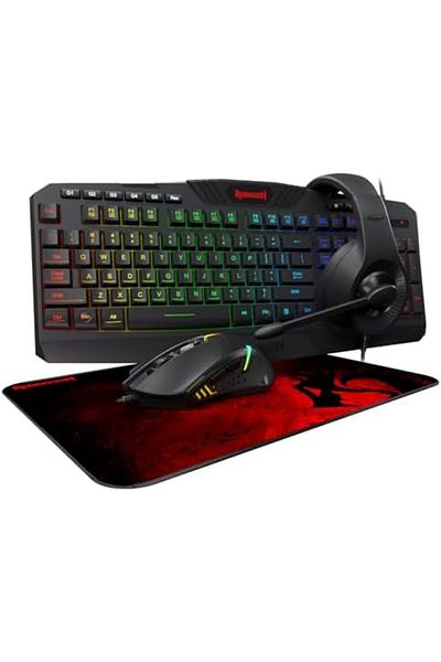 REDRAGON Gaming Mouse with Backlighting, Gaming Keyboard, L-shaped Soundbar, Headphones with Microphone Combo
