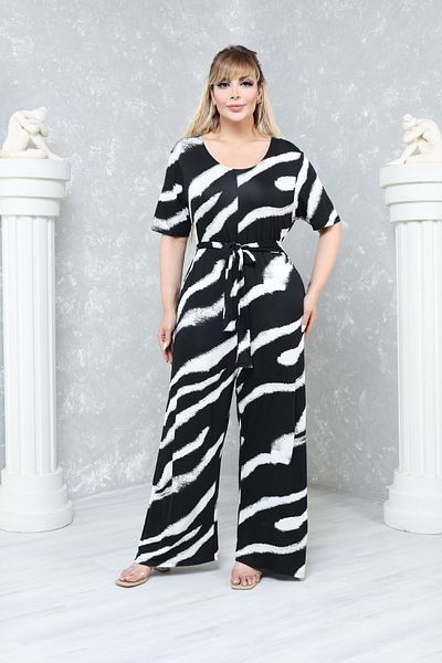 MJORA Large Size Comfortable Patterned Viscose Knitted Jumpsuit