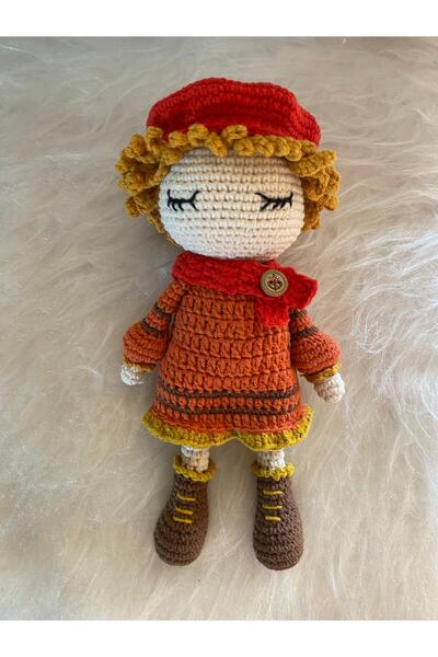 MinikbirDükkan Yaprak Kız Amigurumi Örgü Oyuncak Bebek 23 cm