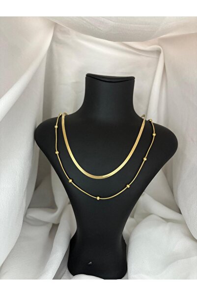 NİSA HOME İkili İtalyan Zincirli Topçuklu Kolye – Şık ve Zarif Altın Renk Takı.