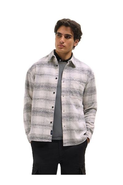 The Bear House Men's White With Black Checkered Relax Fit Overshirt For Every Occasion