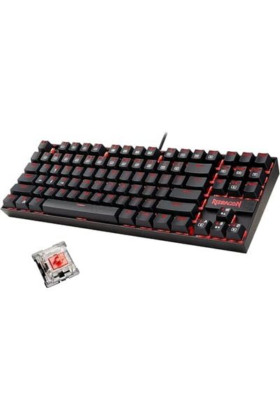 REDRAGON لوحة مفاتيح الألعاب الميكانيكية K552-2 TKL Compact 87 مفتاحًا 60% مع إضاءة خلفية LED حمراء - أسود/أحمر