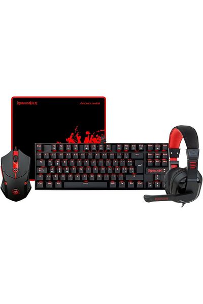 REDRAGON 4-in-1 Combo - Keyboard K552, Mouse M601 Centrophorus, Gaming Mousepad P001 Archelon, Garud