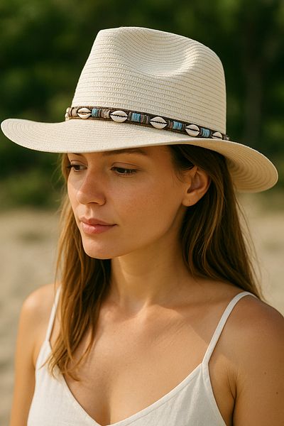 LAGRANZE Straw Sea Shell Beach Hat