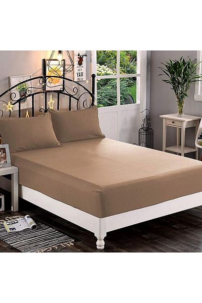 Kotonia Home Bed Cover With Elastic, 100% Cotton, Damask Delux Satin, Chocolate, 160×200 35 Cm