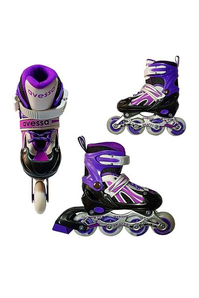 KOCAMANLAR Avessa Lighted Wheel Double Row Adjustable Roller Skates (Wheel Apparatus Available Within) Purple