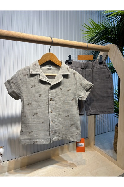 Canbi Kids Boy's Palm Muslin Shirt Shorts Set