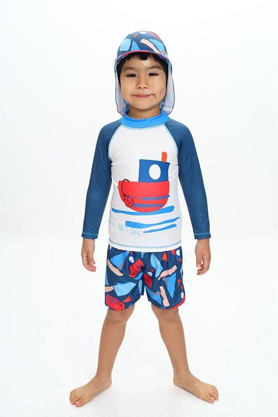 Lolliboomkids Costum de baie pentru băiat cu mânecă lungă, cu pălărie de șanț, cu model de dinozaur, pantaloni scurți de baie