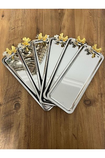 Maglor Luxury 6-Piece Baton (Rectangular) Butterfly Presentation, Tea, Coffee, Decorative Tray