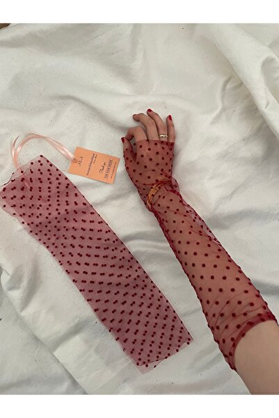 Nurcanilirboutique Bordo puantiyeli eldiven kolluk