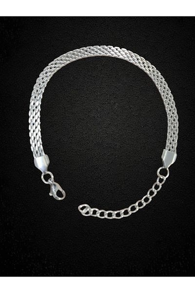 Tasarım Steel Bracelet Tight Knitted Luxury Model 4 mm Width 19 cm Length 5 cm Additional Silver Silver