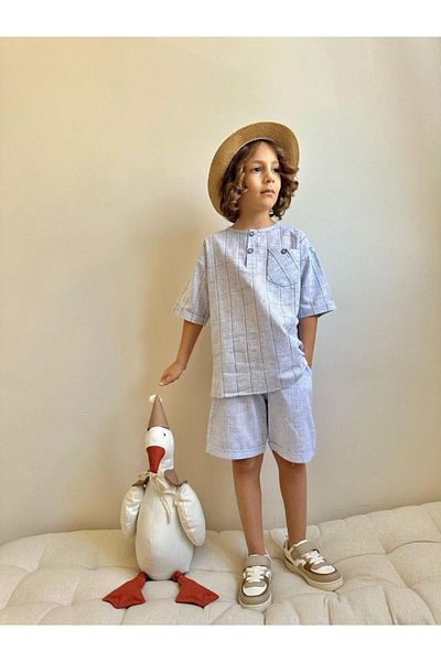 VOSVOSBABYSTORE Cotton & Linen Gray Shorts Suit
