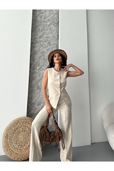 Ekim Store Set de pantaloni cu vestă cu nasturi de piatră