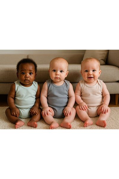 Calico Powder Pink & Ecru & Gray Sleeveless Organic 3-Piece Bodysuit / Bodysuit Set