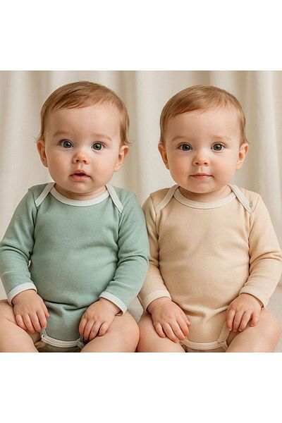 Calico Powder Pink & Mint Green Organic Long Sleeve 2-Piece Bodysuit / Bodysuit Set