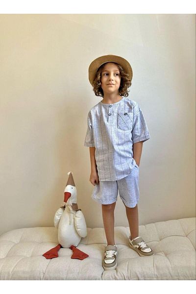 VOSVOSBABYSTORE Cotton & Linen Gray Shorts Suit