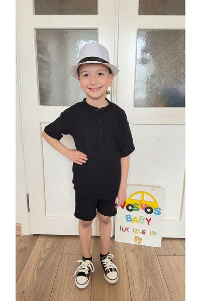 VOSVOSBABYSTORE Black Muslin Shorts Suit