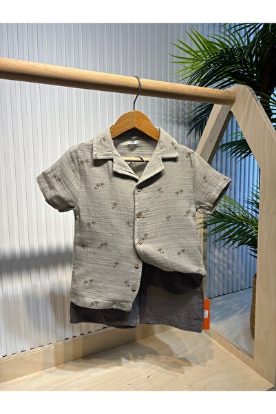 Canbi Kids Boy's Palm Muslin Shirt Shorts Set