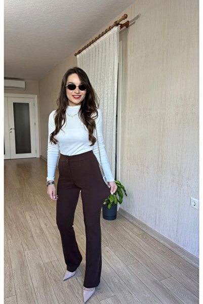 Butik Çımalı pantolon esnek crep kumaş - tam kalıp yüksek bel