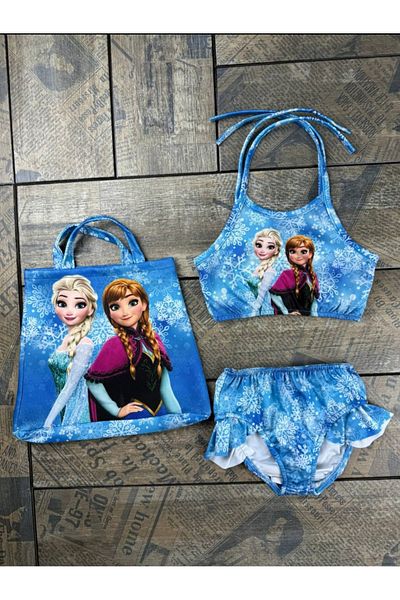 CECEYKİDS Elsa 3-Piece Girl's Bikini Set with Bag