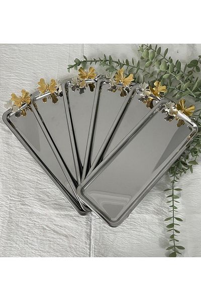 Maglor Luxury 6-Piece Baton (Rectangular) Butterfly Presentation, Tea, Coffee, Decorative Tray