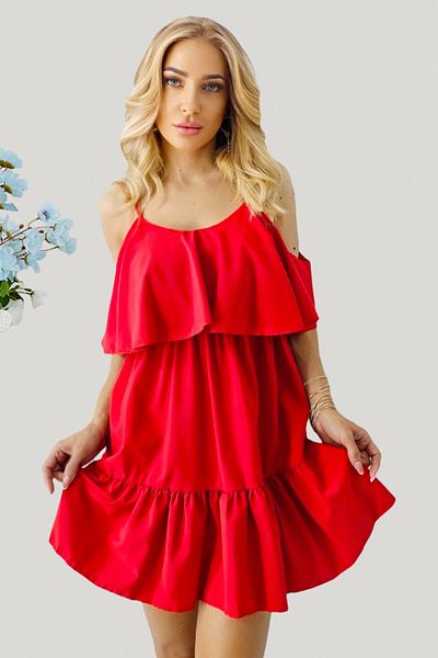FashionForYou StefANA day dress, short cut, cut out, with ruffles, Red, Size S/M/L