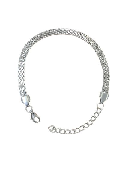 Tasarım Steel Bracelet Tight Knitted Luxury Model 4 mm Width 19 cm Length 5 cm Additional Silver Silver