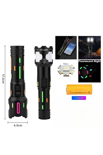 COBA مصباح يدوي 100 واط مع بطارية 26650 مدى 1000 متر