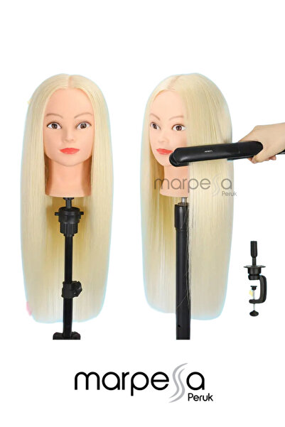 Marpessa Fiber Sentetik Kuaför Eğitim Mankeni Platin Masa Aparatı Hediyeli