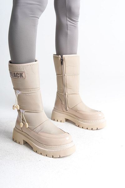 Joy Ayakkabı LUCY Elastic Zippered Parachute Fabric Patent Leather Γυναικείες Μπότες KT - Κρέμα