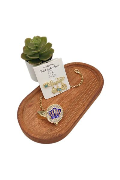 Serap Yılmaz Sahi Plated Crystal Stone Baby Pacifier Chain and Lapel Pin Set (0-6 Months) - 0305