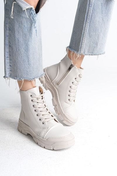 Joy Ayakkabı BLOOM Lace Up Zipper Orthopedic Sole Γυναικείες Μπότες KT - Κρέμα