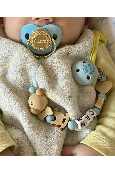 Serap Yılmaz Sahi Isimli Bebek Emzik Zinciri Ve Mavi Taşlı Silikon Damaklı Emzik Seti (0-6 AY) Tysysh0026